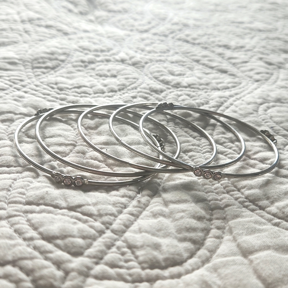 Silver Bangles with Rhinestones